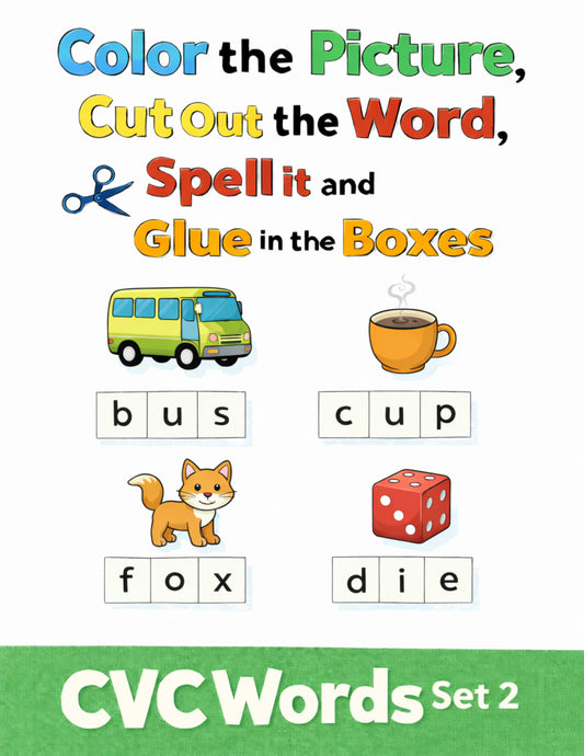 CVC Color, Cut, Spell & Glue – Hands-On Word Building Activity set 2
